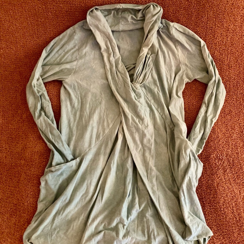 GAIA CONCEPTIONS SHAWL COLLAR ORIGAMI TUNIC ORGANIC COTTON HEMP KNIT XL SEAGLASS - Picture 2 of 15
